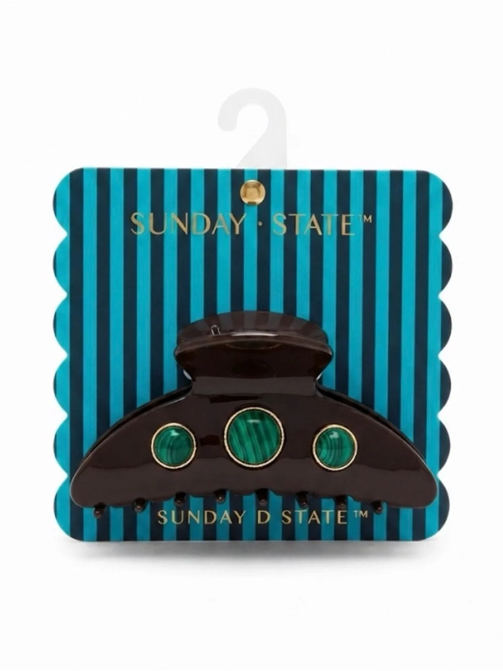 NWT 🤎💚 Sunday State Brown Hair Claw Clip with Malachite Like Embellishments